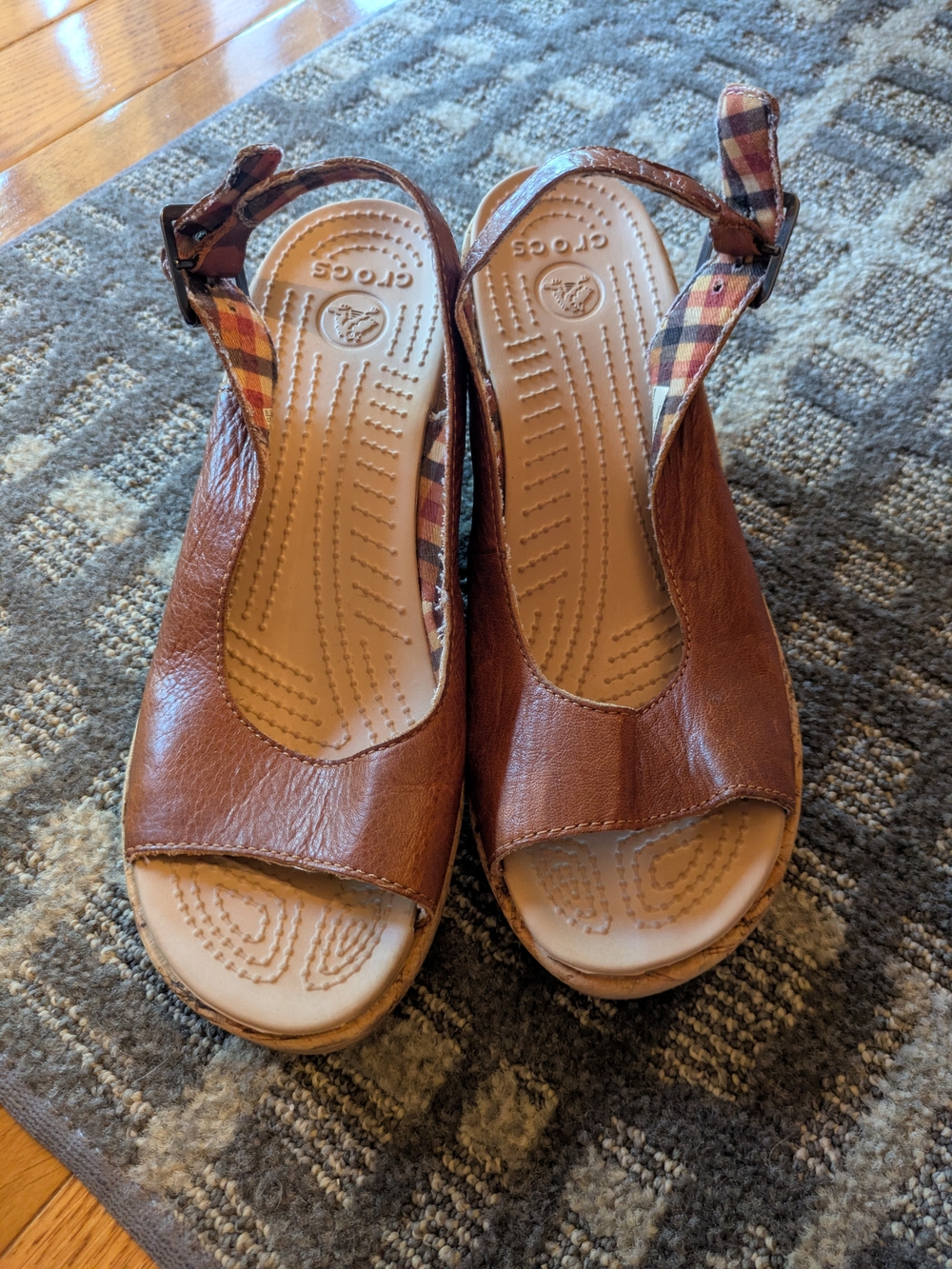 Crocs Women’s Brown Leather Slingback Wedge Sandals
